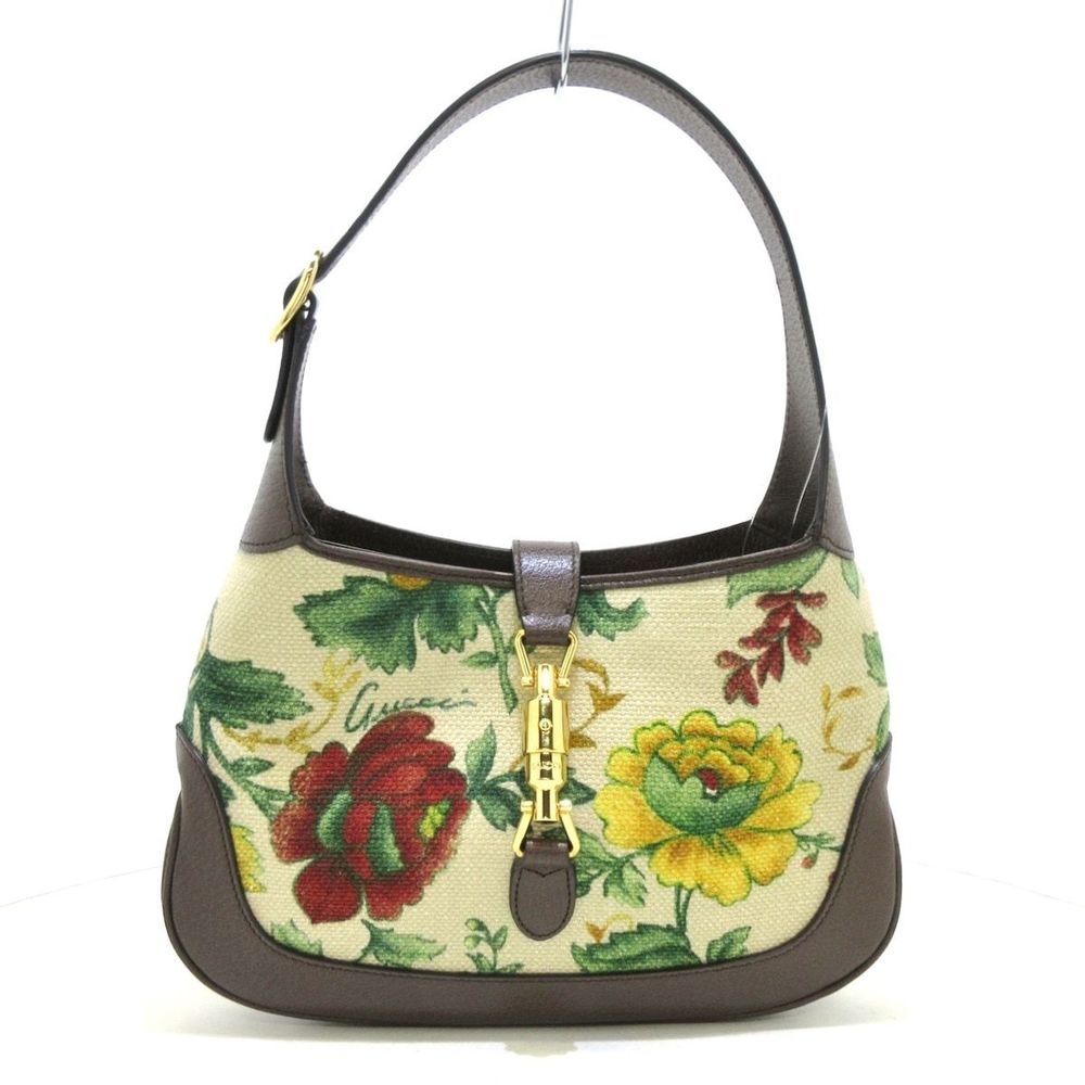 Gucci Jackie 1961 Flora Hemp Shoulder Bag Beige